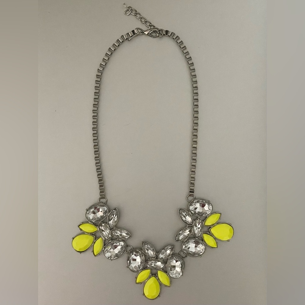 Express Neon Yellow Rhinestone Statement Necklace - image 1